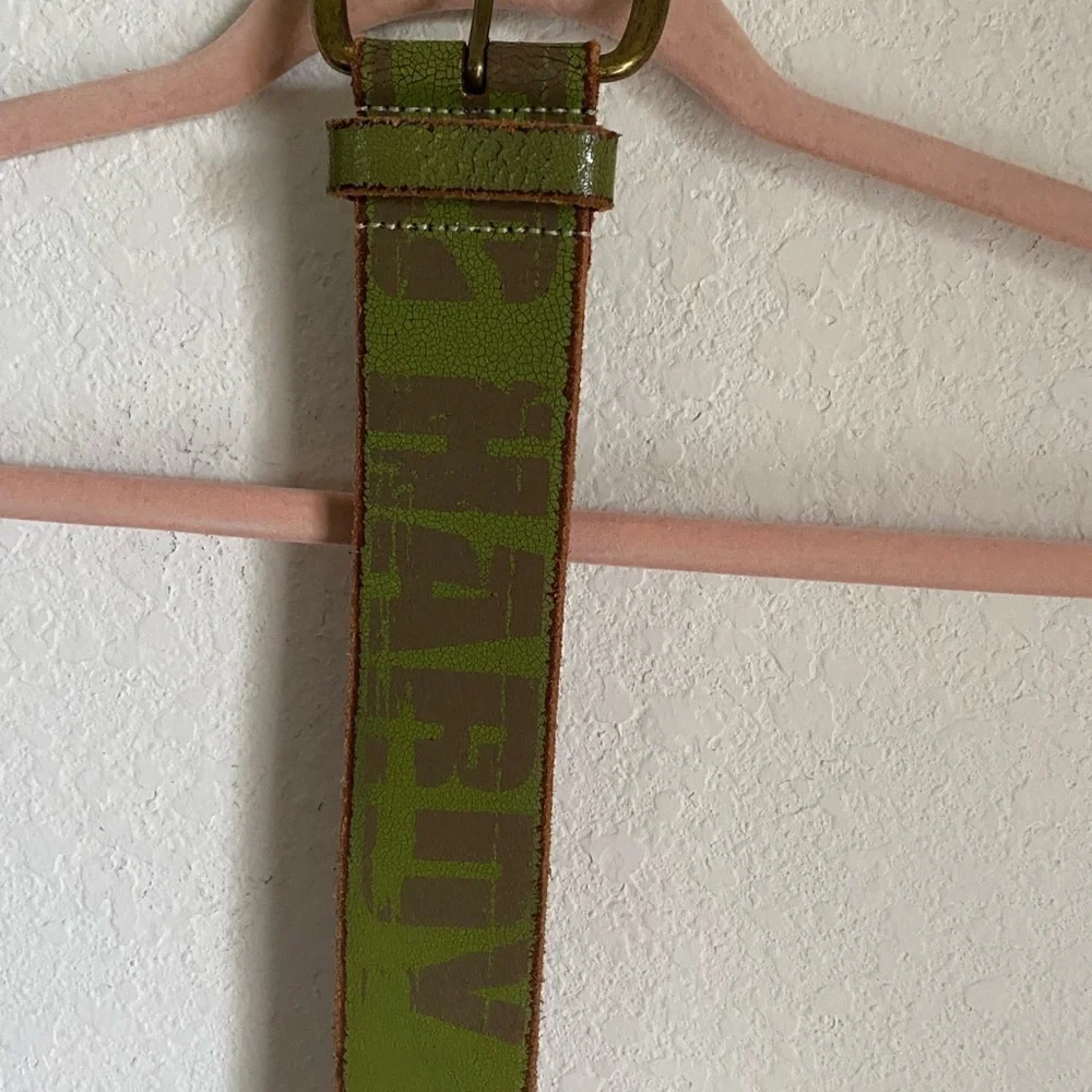 Vintage Ed Hardy Y2K Green Yellow Graphic Edgy Distressed Leather Panther Belt
